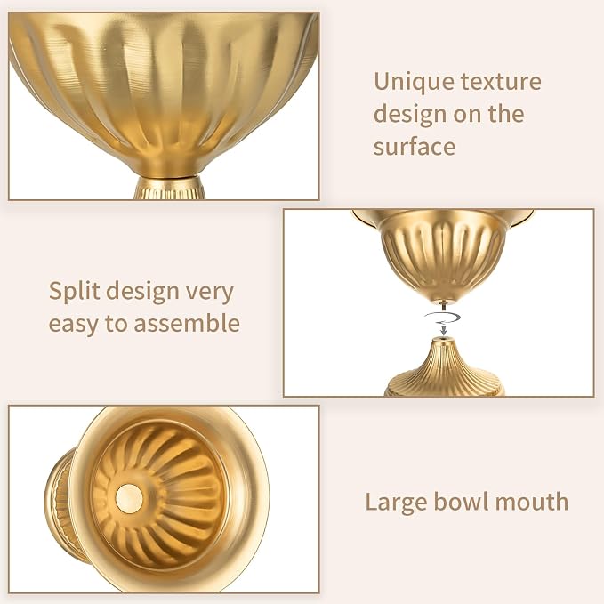 Sziqiqi Gold Metal Urn Compote Vase, Flower Wedding Centerpieces, 2Pcs | 10.6in Tall, Golden Floral Centerpiece Pedestal Bowl Vases, Flower Arrangements for Wedding, Party, Birthday, Event