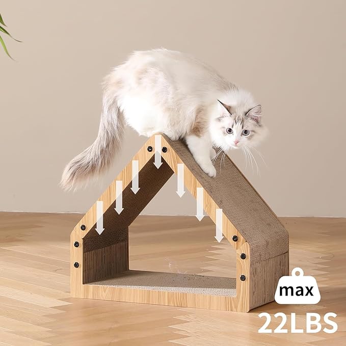 FUKUMARU Cat Scratcher House, Cozy Cardboard Cat Bed Design Scratching Pad | 16.93 Inch Bevelled Surface, Safe and Secure for Kittens, Eco-Friendly, Maximum Load Capacity 22 Lbs