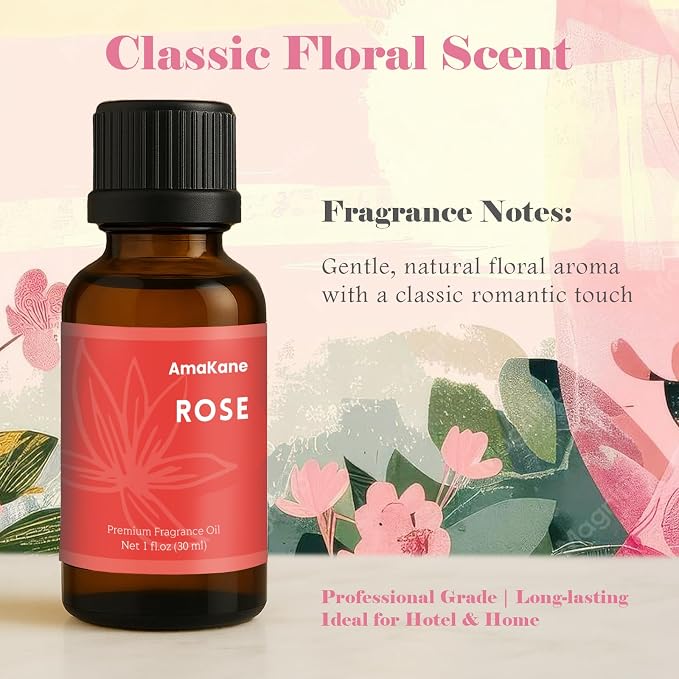 AmaKane Rose Essential Oil, Floral Diffuser Oil for Home, Candle Making Scents, Fragrance Oil for Soap Making, Rose Aromatherapy Oil, 30ml