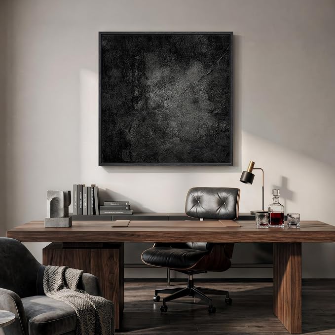 Large Framed Black Abstract Wall Art, Modern Square Canvas Painting Artwork for Walls, Minimalist Dark Moody Pictures for Living Room Bedroom Dining Room Hallway Office Wall Decor, 36x36 In