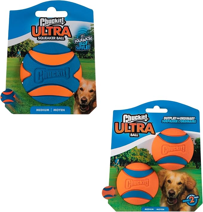 Chuckit! Ultra and Squeaker Ball Dog Toy, Medium 2.5in, 3 Pack, Floats | Durable Rubber Bouncy Fetch Balls with Squeaker for Dogs 20-60 lbs, Floating Water Pet Toys, 2.5-In Diameter