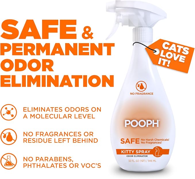 POOPH Kitty Odor Eliminator Spray for Cats, 32 oz - Pack of 2 | Helps eliminate cat odors on furniture, bedding, litter areas, and more. Fragrance-free 32 oz - Pack of 2 spray