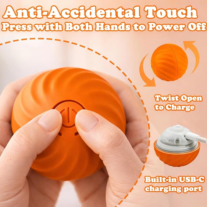 Interactive Dog & Cat Toy Ball, Automatic Moving Pet Toy for Small & Medium Dogs and Cats, USB-C Rechargeable Rolling Indoor Dog Toy for Boredom Relief