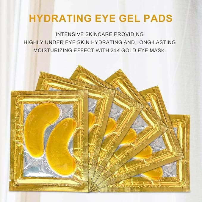 24K Gold Under Eye Mask (20 Pairs) - Under Eye Mask for for Puffy Eyes and Dark Circles. With Hyaluronic Acid & Collagen