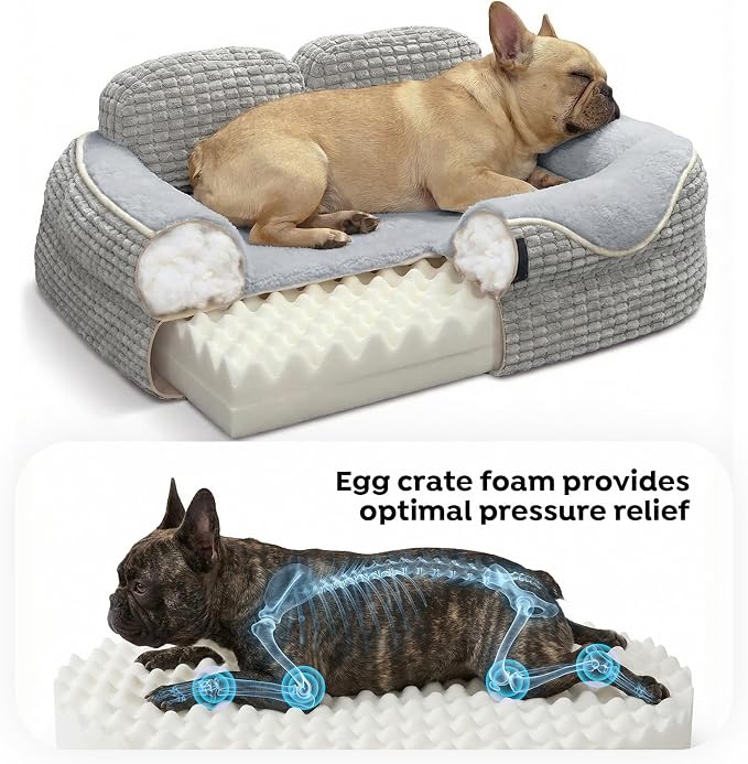 Veehoo Square Dog Bed Medium Size Dog, Orthopedic Dog Bed Couch Sofa, 28" | Washable & Medium Dog Bed for Indoor, Egg-Crate Memory Foam Dog Bed with Sides, Removable Cover, High Back Non-Slip Bottom