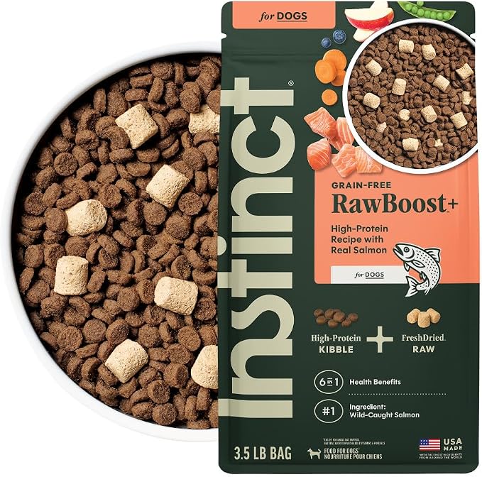 Instinct RawBoost, Dry Dog Food + Freeze Dried, Real Salmon, 3.5 lb. Bag | High-protein kibble with FreshDried raw bites, wild-caught salmon, grain-free recipe, 6-in-1 health benefits