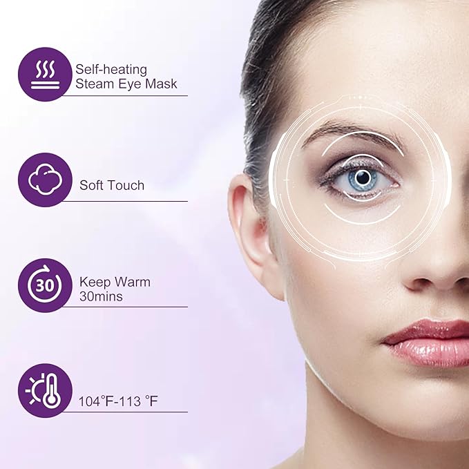 XPCARE 32 Pack Steam Eye Masks for Dry Eyes, SPA Warm Sleep Eye Mask, Disposable Heated Eye Mask for Dark Circles, Puffy Eyes, Relief Stress Eye Fatigue(Lavender)