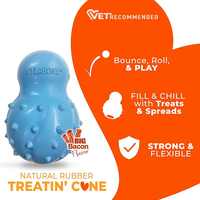 Nylabone Strong Chew Rubber Stuffable Cone Treat Toy, Bacon Flavor, X-Large | Durable rubber dog toys, long lasting, durable material, encourages healthy chewing, helps clean teeth, for dogs 50+ lbs