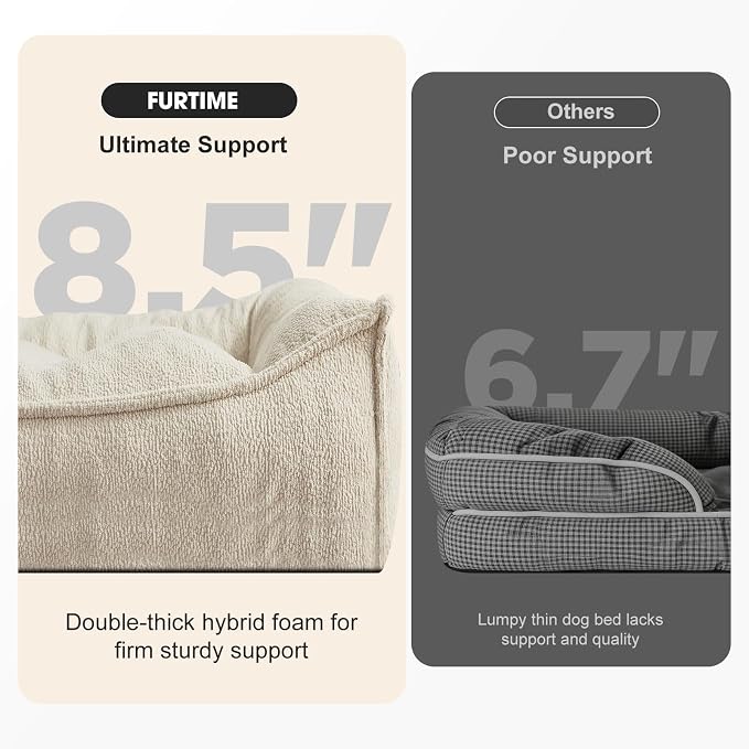 FURTIME Orthopedic Dog Bed Large Sized Dog, Extra Washable Dog Couch 38" | Supportive Thick Pet Sofa, Ergonomic Slant Dog Beds with Removable Cover, Ultra Soft Surface & Non-Slip Bottom, Beige