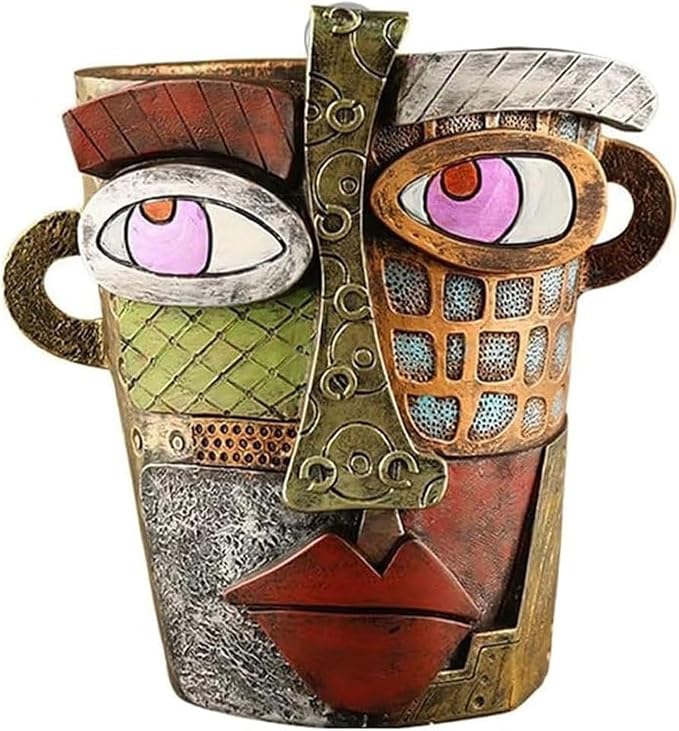 Picasso Brutalist Abstract Beauty Face Flower Pot Acolorful Art Resin Handmade Face Planters Pots Head for Home Art Decor Balcony Ornaments (Retro), RCZED152