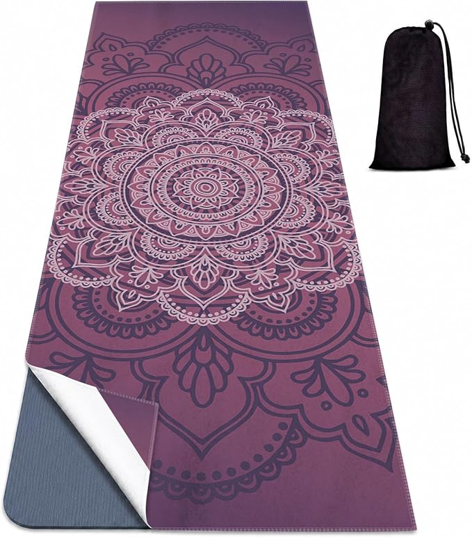 Yoga Mat Towel, Hot Yoga Non Slip with 4 Corner Pockets, 74 x 26 in | Soft Absorbent Microfiber With Four Corner Pockets, Fits Over Yoga Mats For Hot Yoga, Pilates, Gym, And Travel