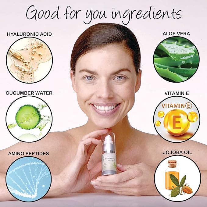 Deluvia Daily Under Eye Gel - Reduces the Appearance of Puffiness, Wrinkles, Fine Lines, Bags, Dry, Crepe Skin - Organic Aloe, Vitamin E, Hyaluronic Acid - Firming Moisturizing..