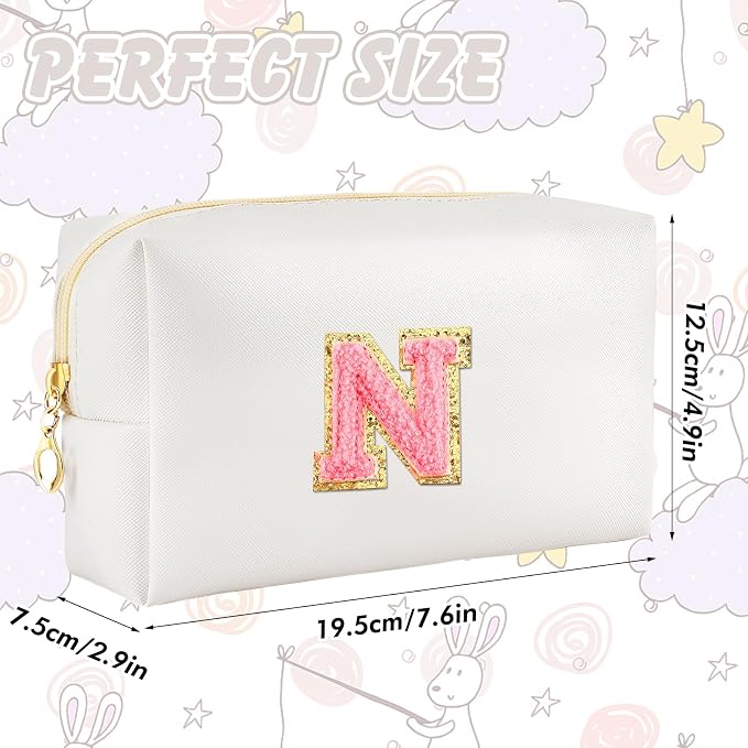 URSKYTOUS Initial Makeup Bag Personalized Preppy Travel Small Cosmetic Bag Cute PU White Chenille Letter Makeup Pouch for Purse Waterproof Zippered Toiletry Organizer for Women Girls Kids Friends (H)
