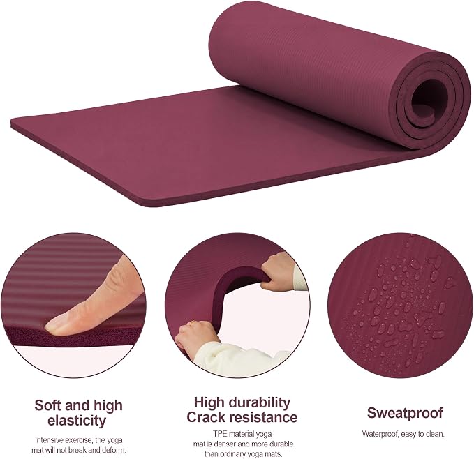 HULKFIT High Density Non Slip Yoga Mat, Extra Thick Exercise Mat with Carrying Strap, for Pilates, Fitness, Home Gym & Floor Workouts - Multiple Thickness & Multiple Color