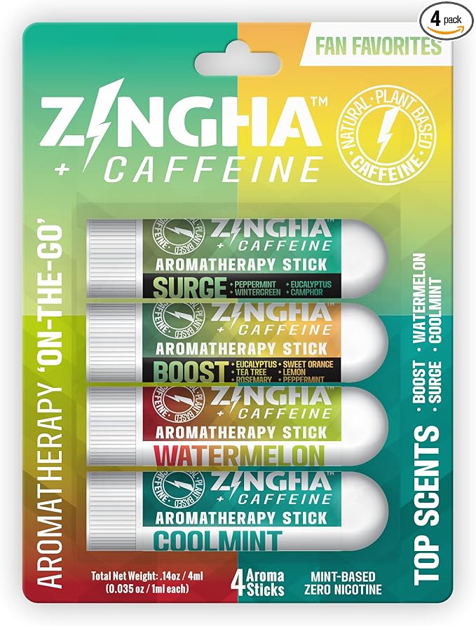 Z!NGHA Nasal Stick 4 Pack, Aromatherapy Nasal Inhaler for Sinus Relief & Nasal Congestion, Dual-Hole Essential Oil Inhaler for Focus, Breathing Support & Relaxation