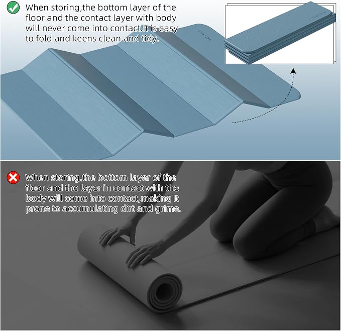 PAIDU Foldable Yoga Mat thick- 2/5" (10MM) TPE Non-Slip Design, Quick Fold，Easy Storage, 75x40 Extra Long/Wide for Indoor Yoga, Pilates and Outdoor Travel Workouts