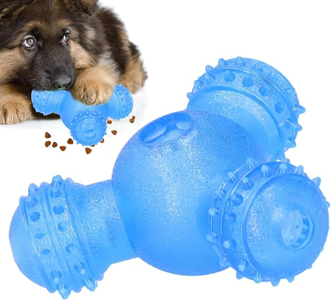 Cyrank Rolling Dog Treat Dispenser Slow Feeder, Funny Giggle Dog Puzzle Toy Slow Feeder Treat Toys Interactive Food Dispensing Dog Toys(Blue)