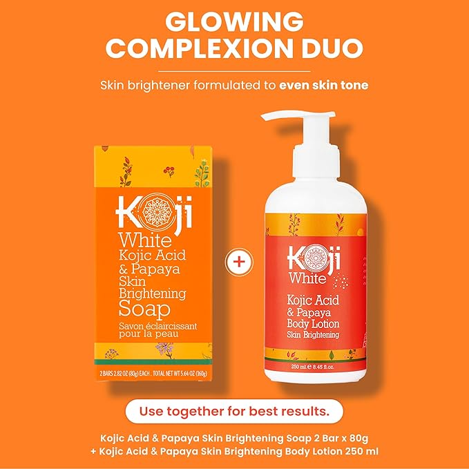 Koji White Kojic Acid & Papaya Skin Brightening Soap, Exfoliating Facial Bar, Radiant Skin, Rejuvenates, Moisturizer, Even Tone Cleansing Bar with Hyaluronic Acid, Vegan Soap, 2.82 oz (2 Bars)