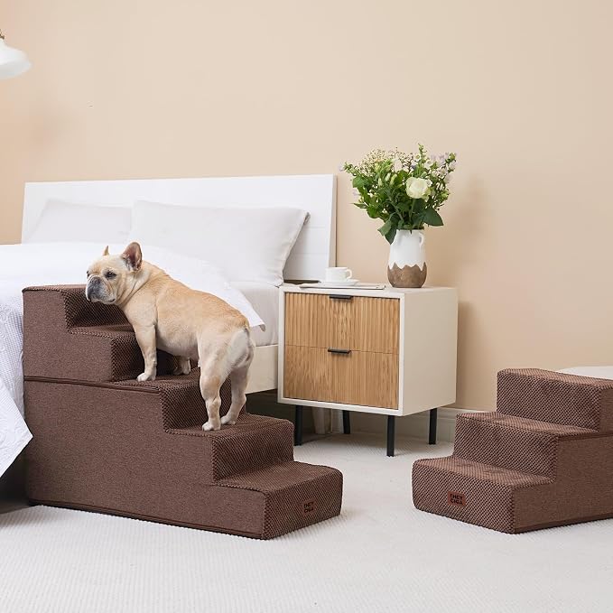 EHEYCIGA Dog Stairs for High Bed 22.5" H, 5-Step Dog Steps, Brown | Pet Steps for Small Dogs and Cats for Bed, Non-Slip Balanced Pet Ramp Indoor