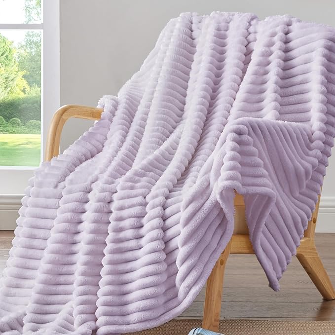 BEDELITE Ribbed Twin Blanket for Couch & Bed, Lavender Fog, 60"x80" | Ultra-Soft Plush Fleece, Cozy, Warm Yet Lightweight, Ribbed Texture, Home Decor, Machine Washable, Giftable, All-Season Use