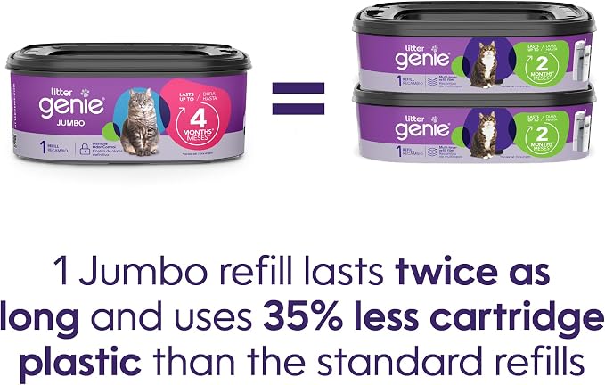 Litter Genie Refill Bags | Jumbo, 56 ft | Up to 8 Months of Supply in 2 cartridges | Ultimate Odor Control Cat Litter Bags, 2 Count (Pack of 3)