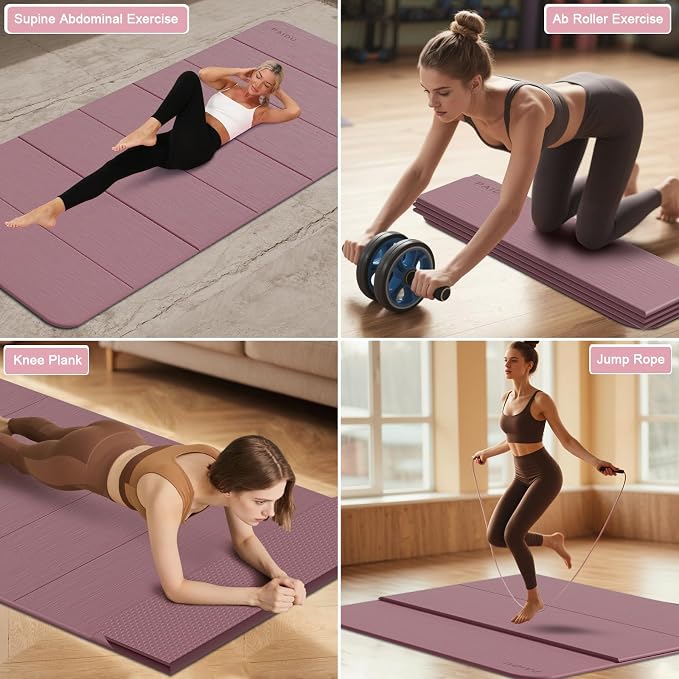 PAIDU Foldable Yoga Mat thick- 2/5" (10MM) TPE Non-Slip Design, Quick Fold，Easy Storage, 75x40 Extra Long/Wide for Indoor Yoga, Pilates and Outdoor Travel Workouts
