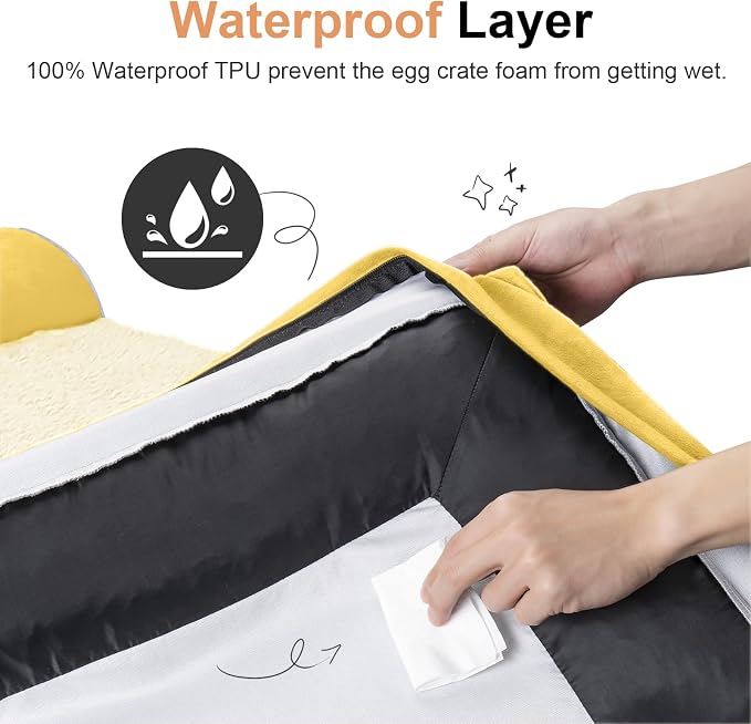 Orthopedic Dog Bed for Medium Dogs, 30 x 20 Inch, Ginger | Egg crate foam for joint support, 3-sided bolster pet sofa, waterproof lining, washable cover, and non-skid base
