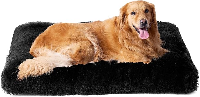 EHEYCIGA Fluffy Dog Crate Bed, Plush Extra Large Dog Pillow, Black | Xlarge Calming Anti Anxiety Plush Faux Fur Mat for Large size dogs, Washable Soft Warm Dog Pad with Non-Slip Bottom