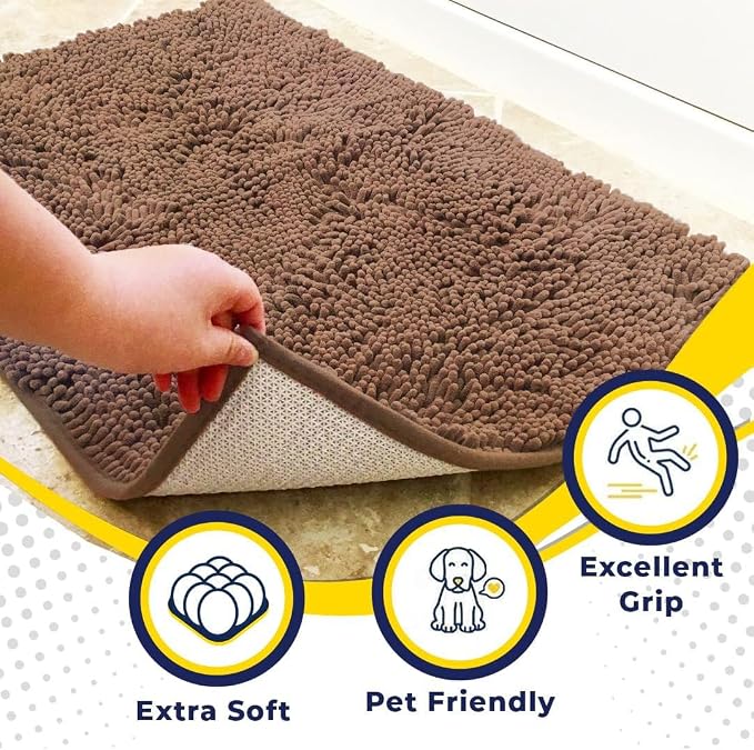Muddy Mat® | Super Water Absorbent Door Mat Indoor, Microfiber Quick Dry Chenille Entryway Rug, Slip Resistant Front Door Mat, Indoor Mats for Entryway, Machine Washable Pet Rug, Mocha 28" x 48"