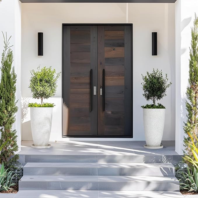 LA Jolie Muse 20 Inch Tall White Planters,Set of 2 Indoor/Outdoor Tall Planters with Shelf Insert and Trays,Modern Large Flower Pot for Front Front Door, Patio and Deck | Set of 2, Large Flower Pots with Drainage Holes and Tray, Modern Planter for Fron...