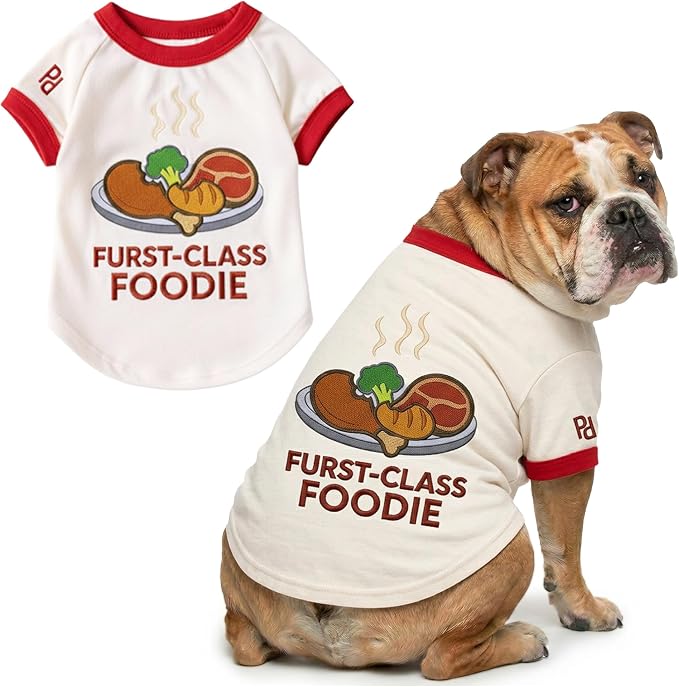 Parisian Pet Dog Furst Class Foodie Shirt - Embroidered Pet Vest - 100% Cotton & Polyester Doggy Shirt - Lightweight Pet Clothes - Sleeved Puppy Costume - Funny Shirts for Large Dogs - 3XL