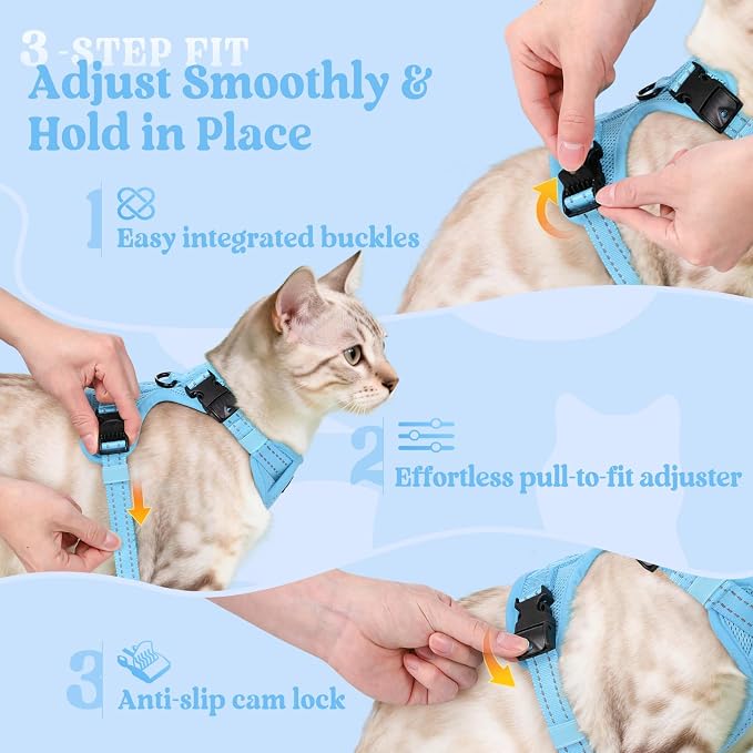 rabbitgoo Cat Harness and Leash, Easy-on with Neck Buckle, Sky Blue