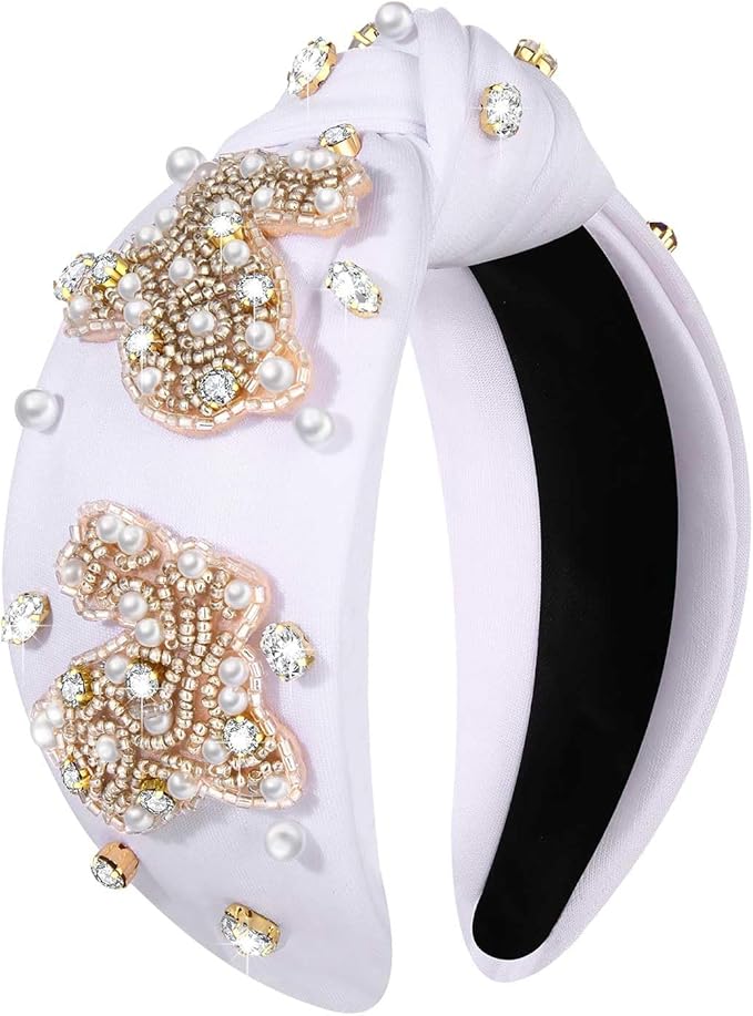 mokkia Easter Headbands Beaded Rabbit Bunny Headband for Women Pink Spring Knotted Headband Easter Hair Accessories Gifts