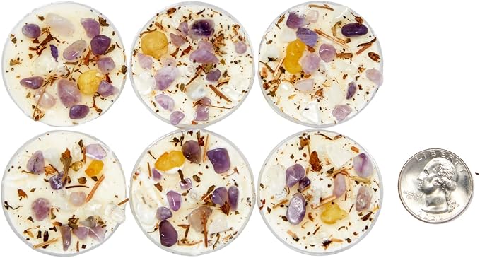 New Moon Beginnings Crown Chakra Candle - Chakra Candles - Dried Flower, Herb, & Crystal Tealights - Aromatherapy - Spicy, Warm, Woody, Sweet - Frankincense, Myrrh, Patchouli