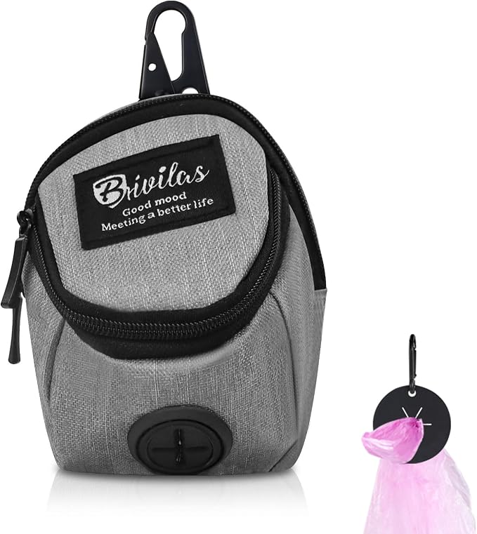 WishLotus Dog Treat Bag, All-in-one Poop Bag Dispenser with Waste Bag Holder Small Dog Training Treat Pouch for Walking Running Playing (Gray)