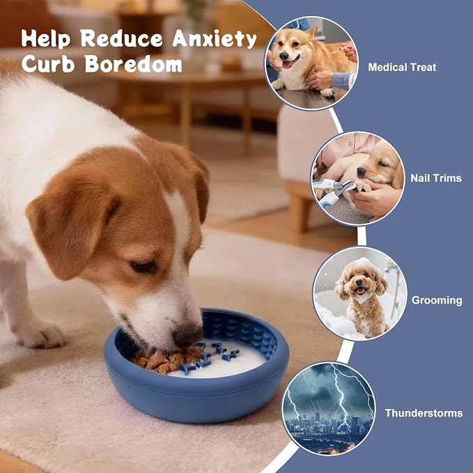 Slow Feeder Dog Lick Bowl, Silicone Feeding Dogs Licking Bowls(Blue, Small)