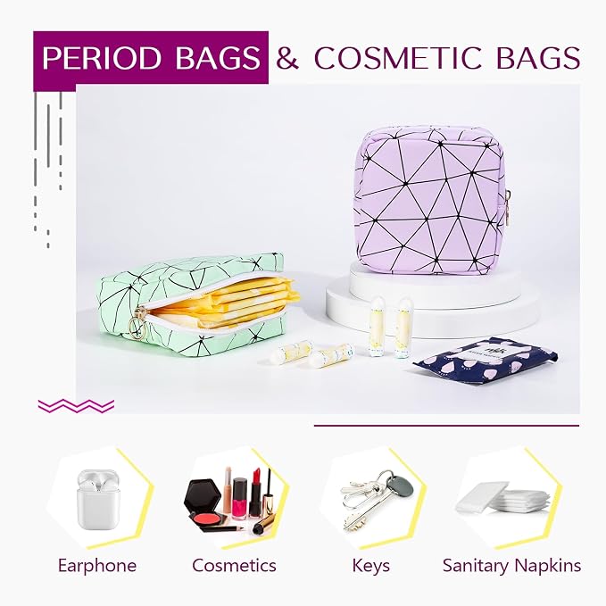 Likesing Period Bag for Tampon, Leather Sanitary Napkin Storage Bag for Girls Womens, Portable Sanitary Napkin Period Pad Pouch for Purse, Small Make Up Bags(Colorful Purple)