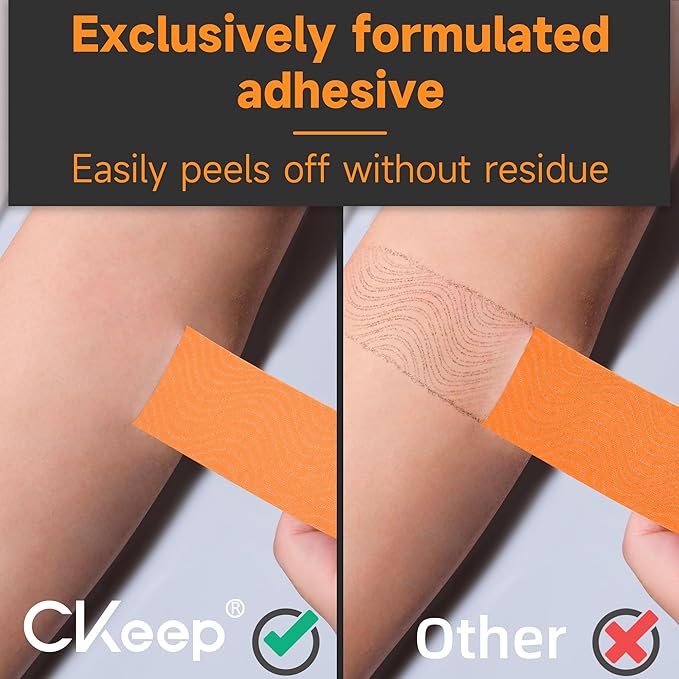 CKeep Kinesiology Tape, Uncut 2 Rolls, Original Cotton Elastic Premium Athletic Tape,Latex Free Hypoallergenic, 2inch x 16ft, Orange