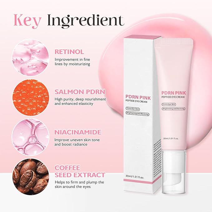 PDRN Pink Peptide Eye Cream,Under Eye Cream For Dark Circles with Niacinamide, Retinol & Hyaluronic Acid to Fight Fine Lines,Wrinkles,Puffiness And Bags Under Eyes,Korean Skin Care 30ml/1.01 fl. oz
