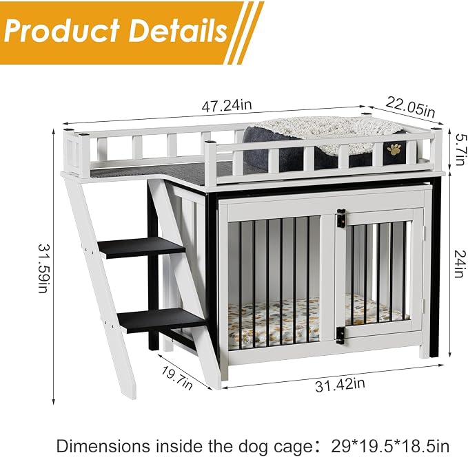 PAKASEPT Pet Bunk Bed,Dog Window Perch with Stairs and Storage, Dogs/Cats Crate Furniture, with Multi-Purpose Blanket and Indoor Dog Bed for Small Medium Size