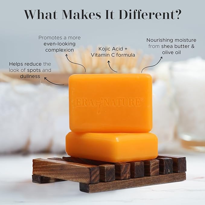 Era of Nature Turmeric Kojic Acid Soap with Vitamin C, Shea Butter & Essential Oils for Face and Body - 2 Pack - Helps Reduce the Look of Dark Spots – Inner Thighs, Armpits, Bikini Area, Knees – 200g