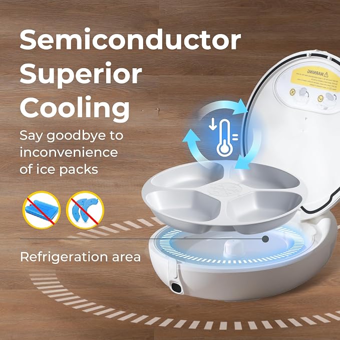 Automatic Wet Food Cat Feeder, 24H Food Freshness Smart Dual‑Temp Refrigerated Cat Feeder with Semiconductor Cooling & Pre‑Heating, App‑Controlled, Easy to Clean, 4‑Day Feeding Schedule