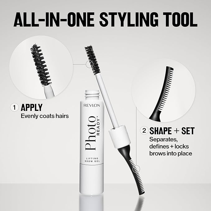 Revlon PhotoReady Lifting Brow Gel, Tinted Eyebrow Lamination with Spoolie Brush, Conditions, Shapes & Defines, 803 Warm Medium Brown, 0.23 fl oz