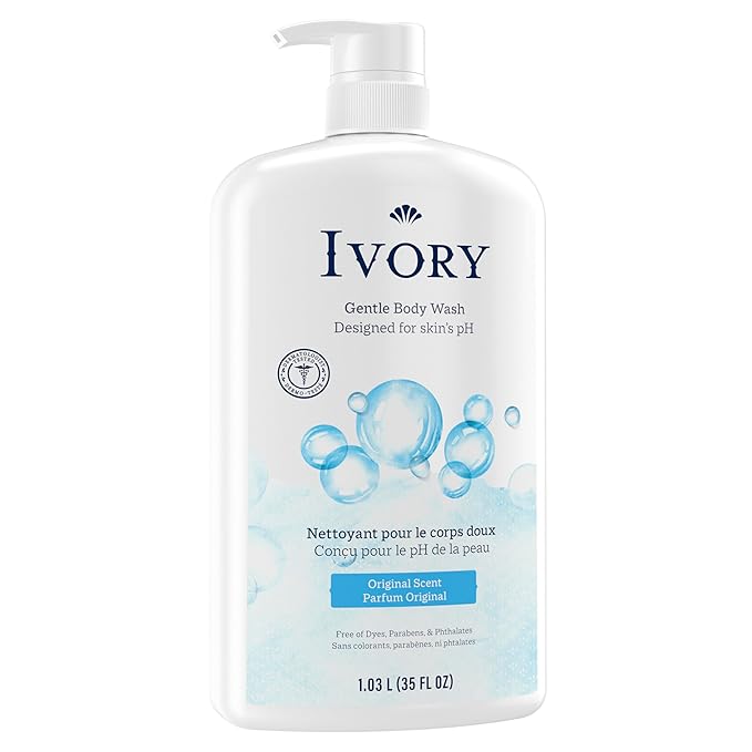 Ivory Body Wash + Gentle Bath Bar Soap (2 Count) Bundle Designed for the Whole Family, Original Scent, Gentle Formula, Made Without Heavy Perfumes, Parabens, or Phthalates, 35 oz & 3.17 oz (Pack of 2)