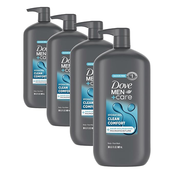 DOVE MEN + CARE Body and Face Wash Hydrating Clean Comfort Men's Body Wash with 24-Hour Nourishing Micromoisture Technology 30 oz (Pack of 4)
