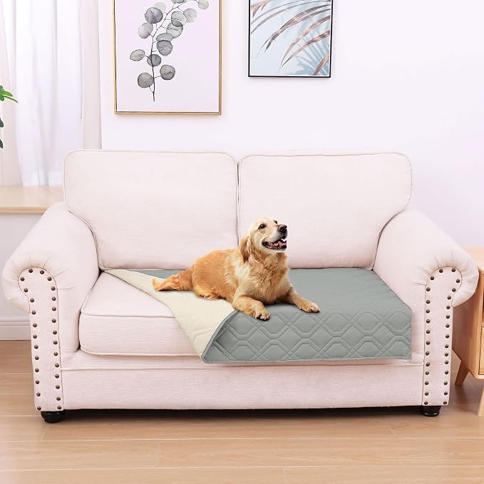 Waterproof Dog Bed Blanket - Soft Pet Blanket & Sofa Cover for Dogs | Reversible Washable Furniture Protector, Couch Covers for Pets (30x53 Inch, Grey/Beige)
