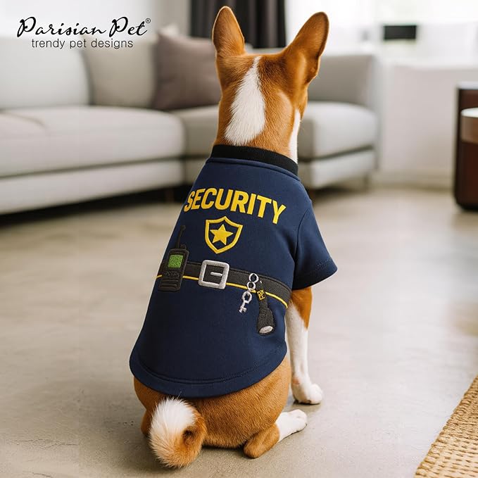Parisian Pet Dog Security Woofficer Shirt - Embroidered Pet Vest - 100% Cotton & Polyester Doggy Shirt - Lightweight Pet Clothes - Sleeved Puppy Costume - Funny Shirts for Small Dogs - S