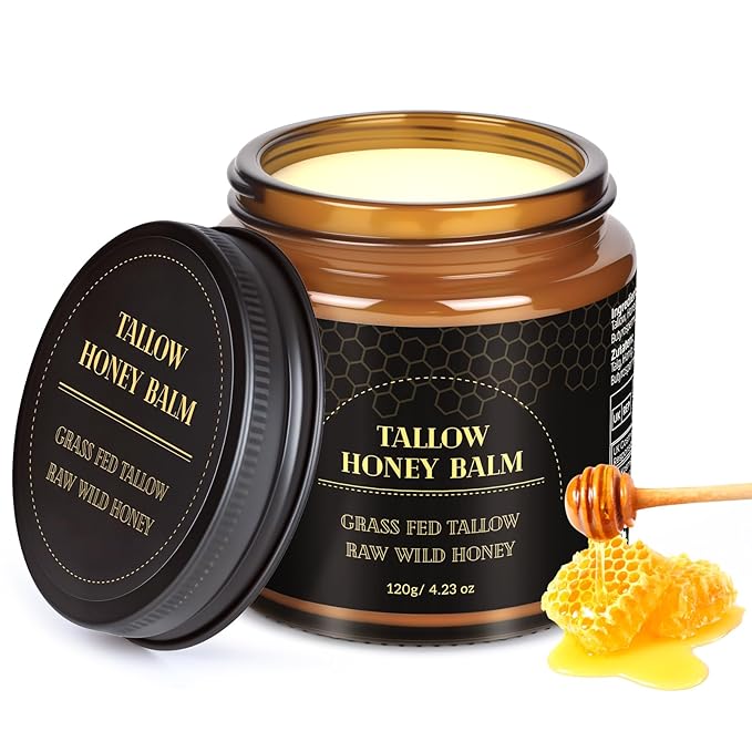 MEIDU Beef Tallow for Skin,Tallow and Honey Balm,Organic Grass-Fed Beef Tallow Balm with Raw Wild Honey, Face and Body Moisturizer (120g)