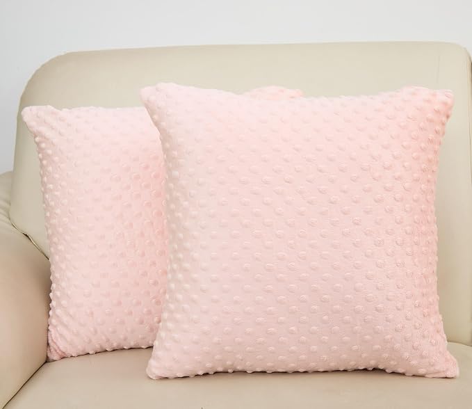Water Resistant Polyester Pillow Inserts with Plush Dot Cover | Pack of 2 Square Form Indoor Decorative Pillow, Bed and Couch Pillows, 20 x 20 Inches, Light Pink