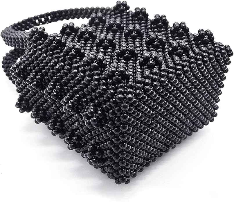 Miuco Womens Beaded Handbags Handmade Weave Crystal Pearl Tote Bags